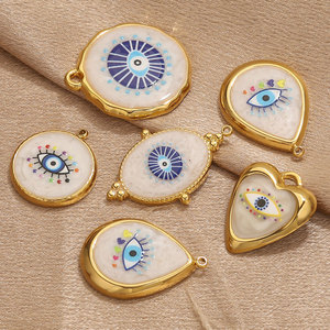 จี้รูปตาปีศาจ DZ054 ชุบทอง 18K ทำจากสแตนเลสสตีล ประดับด้วยอีนาเมลรูปหัวใจทรงกลมหยดน้ำ สำหรับทำสร้อยคอ DIY - Product Image 6