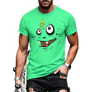 T-<span class=keywords><strong>shirt</strong></span> à manches courtes en polyester pour homme, imprimé visage de monstre de dessin animé vert cool, respirant, décontracté, pour un usage quotidien en ville - Product Image 2