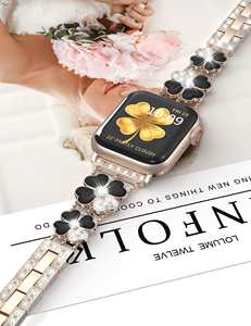 Quattro foglie di trifoglio leggero per le donne cinturini in metallo con diamanti lucidi per <span class=keywords><strong>Apple</strong></span> <span class=keywords><strong>Watch</strong></span> serie iWatch 10 9 8 7 6 5 4 3 SE - Product Image 5