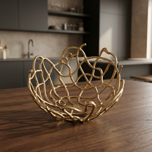Le centre de chaque réunion : Bol en métal doré fait main, design moderne en fil métallique, plat de service décoratif pour la maison - Product Image 3