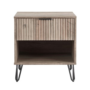 Rustic Gray Nightstand With Drawer And Open <b>Shelf</b> Storage For Bedroom - Product Image 1