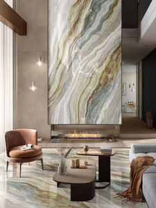 Carreaux de porcelaine de luxe Foshan, aspect marbre bleu brillant, grande dalle 750x1500, moderne, résistant aux acides, pour mur de salon, effet neige de rivière froide - Product Image 3