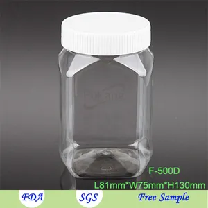 16oz Clear Square Plastic Jar Seal Jar With Screw Cap / Lid Food Grade Airtight PET Candy Jar ODM/OEM Manufacturer