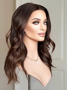 Venta al por mayor de pelucas médicas de cabello humano con cutícula alineada rusa 100% ondulado suelto de color marrón oscuro Peluca de encaje completo con base de seda PU - Product Image 2