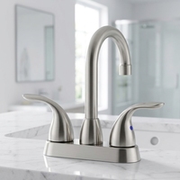 Robinet de 4 pouces à montage central, 3 trous, 2 poignées, moderne et minimaliste, avec cartouche céramique, en acier inoxydable nickel brossé, à poser sur comptoir, garantie 3 ans