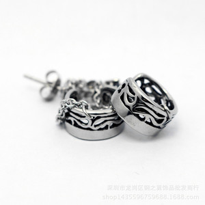 yunnique Fashion <b>Cuff</b> <b>Earrings</b> 316 Stainless Steel Geometric Design Black And White Diamond Studs For Men Women - Product Image 4