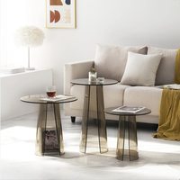 Table d'appoint en acrylique gris transparent, table basse moderne en acrylique, support de présentation, étagère de décoration, meuble en acrylique