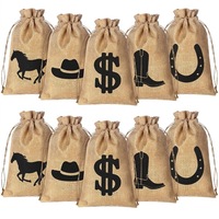 Sac à monnaie en toile de jute et denim style western américain, imprimé dollar, thème vintage, sac cadeau pour événement, avec cordon de serrage, personnalisable, vente en gros