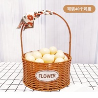 Cesta de Flores de Vime PE Artesanal OEM com Laço e Alça Portátil - Decoração para Casamento, Festa, Casa e Armazenamento de Presentes