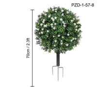 Boule de buis artificielle en gros avec fleurs blanches, 70 cm, fausse boule de topiaire avec piquet de sol pour la décoration de jardin, patio et entrée