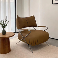 Fauteuil de lecture moderne en cuir marron, écologique, capitonné, avec accoudoir unique, structure métallique, inclinable, pour la maison, le bureau, la bibliothèque