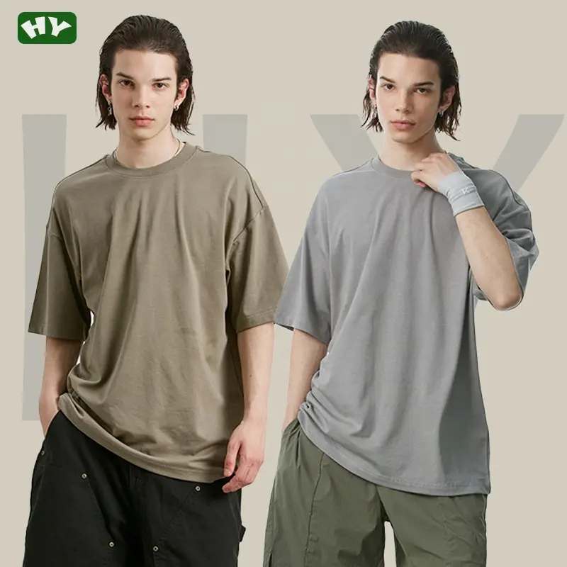 Мужская Толстая хлопковая футболка высокого качества с индивидуальным дизайном логотипа, пустая негабаритная футболка с круглым вырезом на плечах, для мужчин