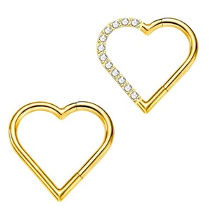 Heart-Shaped <b>Nose</b> <b>Rings</b> Zirconia Inlay Stainless Steel Piercing Jewelry Gift - Product Image 1