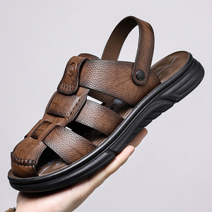 Sandales d'été à plateforme à bout fermé pour hommes, taille 45 46 47 48, chaussures de plage à enfiler, couleur unie noire XC3368 - Product Image 3