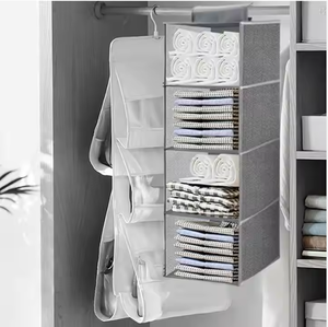 Storage Hanging Closet <b>Shelves</b> Fabric Closet Hanging Organizer 4 <b>Shelf</b> Closet Hanging Organizer with <b>Hooks</b> - Product Image 6