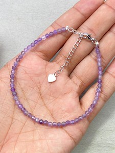 Pulsera de Amatista, Joyería Delicada con Piedras Preciosas, Cuentas Microfacetadas, Pulsera de Cristal, Joyería Minimalista, Pulsera con Piedras Preciosas Pequeñas - Product Image 5