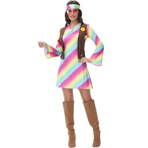 2026 New Update Vintage 60s 70s Hippie Performance Wear Carnival Party Disco Cosplay Sexy Women <b>Rainbow</b> Dress - Product Image 5