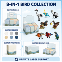 Colección de Bloques de Construcción de Aves 8 en 1 Personalizados, Modelo Animal 3D DIY, Juguete de Construcción STEM, Set de Exhibición, Kit OEM ODM de Marca Privada