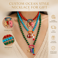 Kalung manik-manik bertema samudra warna-warni SongYi, kalung berlapis-lapis dengan liontin hewan laut untuk wanita, perhiasan pesta liburan