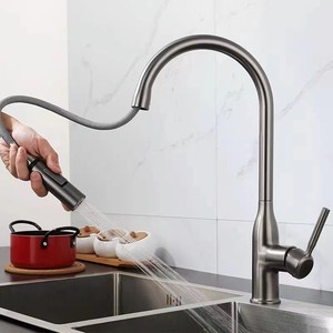 2025 Wholesale New Factory Brass Classic <strong>Kitchen</strong> Tap Gun <strong>Grey</strong> Pull-Out Retractable Single Handle Faucet Hot Cold <strong>Splash</strong> Proof - Product Image 2