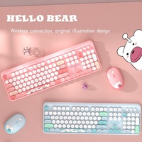 Teclado Ergonómico Inalámbrico MOFII 2.4G de 104 Teclas con Ratón Rosa de Dibujos Animados, Teclas de Función Multimedia para Oficina en Casa - En Existencia