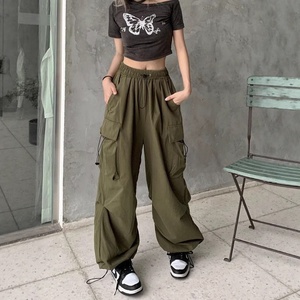 <span class=keywords><strong>Pantaloni</strong></span> Cargo da Lavoro Stile Americano per Commercio Estero Transfrontaliero, da Donna, <span class=keywords><strong>Estivi</strong></span>, Sottili, Larghi, a Gamba Larga, <span class=keywords><strong>con</strong></span> Tasche Grandi, Casual, a Vita Media - Product Image 3