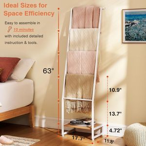 Ladder <b>Towel</b> <b>Rack</b> Freestanding Black Metal Blanket Holder Wall Leaning <b>Towel</b> Stand - Product Image 2