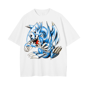 Custom <b>Men</b>’s Anime Graphic T-Shirt | 250-300 GSM Heavyweight Cotton Oversized Tee | Blue-Eyes Dragon HD Digital Print - Product Image 1