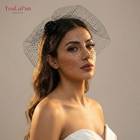 YouLaPan VA02 Voile de mariée élégant à motif floral, masque facial ajouré en résille pour femme, cage à oiseaux, noir et blanc, pour mariage et fête