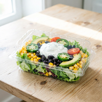 Conteneur alimentaire professionnel en plastique PET transparent de qualité alimentaire avec couvercle à charnière pour sushis, nouilles, jus et préparation de repas