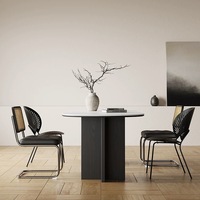 Ensemble de table à manger ovale en bois massif de style français vintage de luxe avec plateau en ardoise, non pliable, 6 places, personnalisable, restaurant, maison
