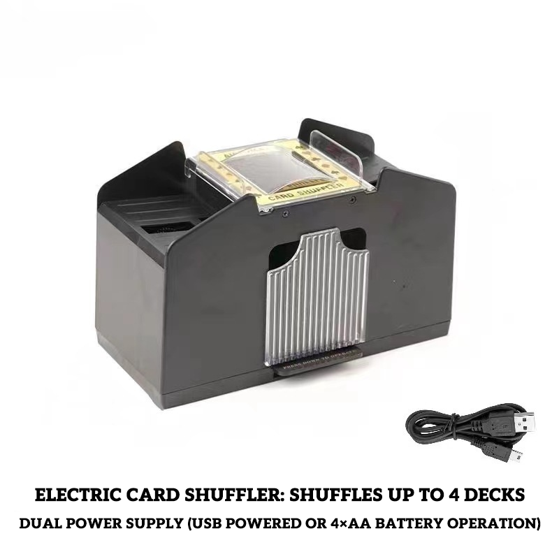 4-Deck Automatic Card Shuffler (Dual Power: USB/batería)