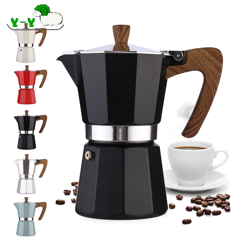 Kustom Barista 6 cangkir Espresso dipersonalisasi aluminium Stovetop Italia Brewer perkolator Set pembuat kopi Moka Pot untuk berkemah