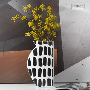 梅林贴花花瓶新设计陶瓷花瓶贴花黑白花卉花瓶配件