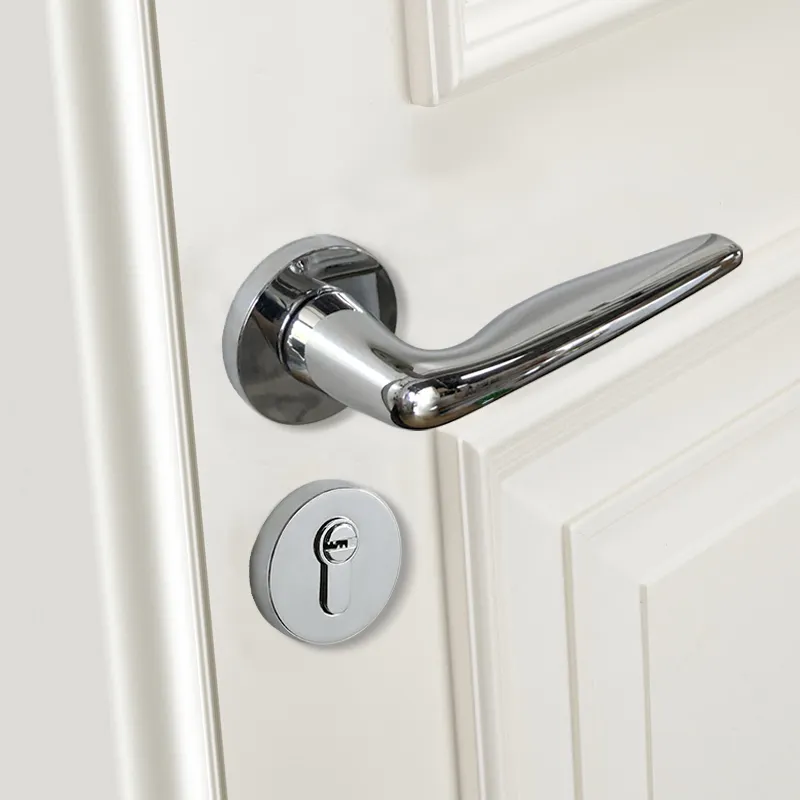 जिंक मिश्र धातु क्रोम पॉलिश दरवाज़े के हैंडल म्यूट लीवर लॉक सेट बेडरूम के लिए लक्जरी आधुनिक आंतरिक मोर्टिज़ दरवाज़ा लॉक हैंडल