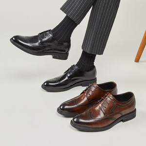 Zapatos Oxford de Vestir con Cordones, Punta en Pico, de Cuero Genuino Marrón, para Cualquier Temporada, con Suela de Goma, Envío Directo - Product Image 4