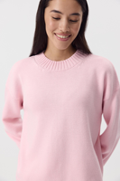 Pull-over rose à col rond pour femme, en tricot de coton, polyester et viscose, avec logo personnalisé OEM, manches longues, style shrug, vente chaude
