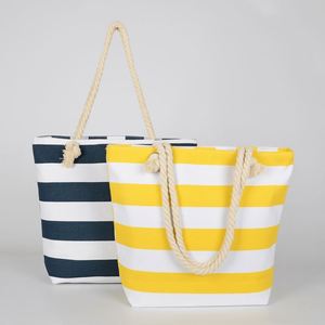 Sac fourre-tout en toile grande capacité 2026 avec logo personnalisé, sac à main rayé, sac de plage en toile écologique avec fermeture éclair - Product Image 6