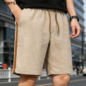 Premium Men's Worsted Shorts Embroidered Mid Waist <b>Elastic</b> Waistband Loose Fit Urban Fashion - Product Image 2
