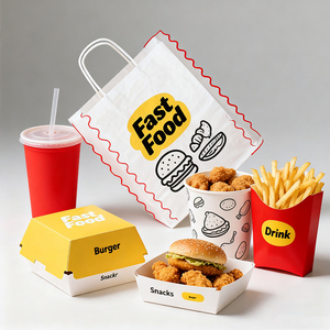 Boîtes d'emballage personnalisées en carton ivoire pour plats à emporter (frire poulet, burger, hot-dog, <span class=keywords><strong>hamburger</strong></span> et frites) avec pelliculage mat - Product Image 2