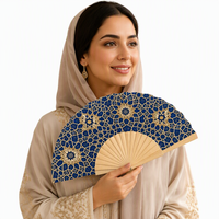 Éventail pliant islamique de 23 cm, imprimé de motifs géométriques arabes, logo personnalisé, cadeau du Ramadan