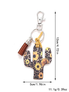 Style occidental <span class=keywords><strong>Cactus</strong></span> porte-clés personnalisé imprimé léopard fleur arc-en-ciel tournesol rayure imprimé Plaque en bois gland tentures - Product Image 4