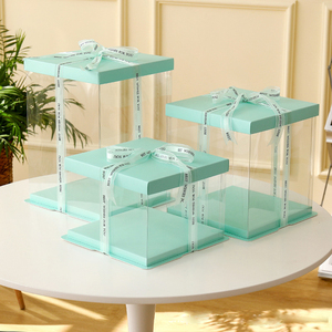 <span class=keywords><strong>6</strong></span> 8 10 12 Inch Cao Sang Trọng Màu Xanh Vuông Trong Suốt PVC Nhựa Bánh Sinh Nhật Pop Hộp Bao Bì Cho Bánh 10X10X6 Với Ribbon - Product Image 6