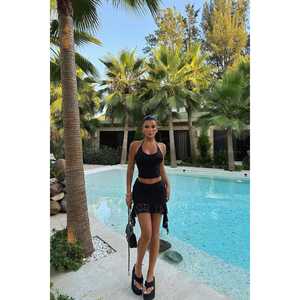 Conjunto de 2 Piezas de Ropa Casual para Club BLACK DARREL, Top y Shorts de Mezclilla de Corte Holgado, Color Sólido, Ropa de Verano - Product Image 6