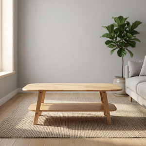 Modern Wood Coffee <b>Table</b> <b>With</b> Storage <b>Shelf</b> Midcentury Design Living Room Furniture Solid Wood Base - Product Image 2