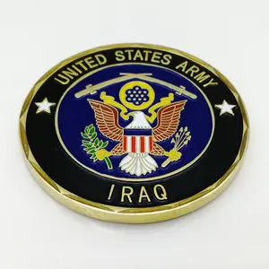United States Eagle Flag Emblem Iraq Operation Recognition Brass Enamel Challenge Coin With Bevel Cut Edge