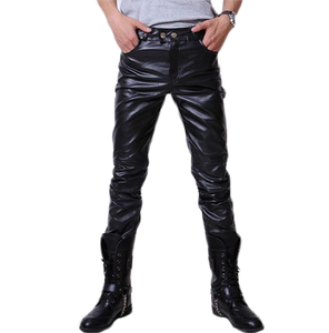 Pantalones de Motocicleta Casuales para Hombre, de Cuero Genuino, Corte Regular, Diseño Recto, con Arrugas, Ligeros - Product Image 1