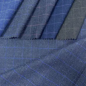 Ready Ship Goods Woven Checks Polyester Viscose Spandex Men`s Trouser Fabric Wholesale Fabric For Trouser