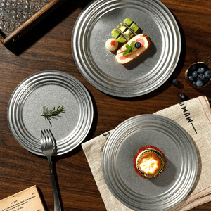 Bán Buôn Retro Bữa Ăn Tối Tấm Vòng Thép Không Gỉ Chính Tất nhiên Tấm <span class=keywords><strong>Stackable</strong></span> Nướng Thịt Salad Mì Ống Khay Nhà Bếp Bộ Đồ Ăn - Product Image 3