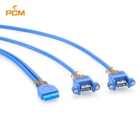 Kabel Header Motherboard 20Pin IDC ke USB3.0 Tipe A 2 Port Panel Mount 5Gbps Gen 1 1.6ft 0.5m Adaptor Pelat Slot Profil Rendah
